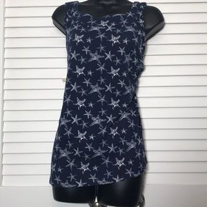 Blue Sleeveless Top with White Stars, XL